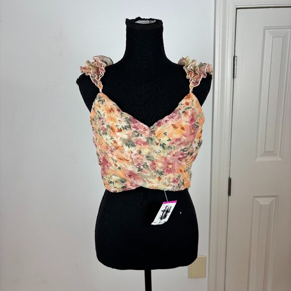 Astr Tops - ASTR the Label Floral Ruffle Strap Plissé Crop Top - Size M - NWT